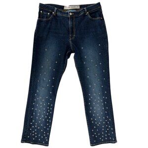 Azzure Denim Metal Rings Grommet Embellished Straight Leg Jeans (38)